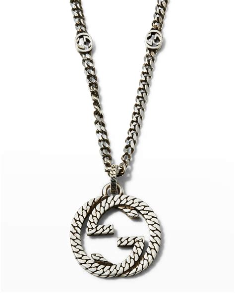 gucci necklace mens gg|Gucci silver and onyx necklace.